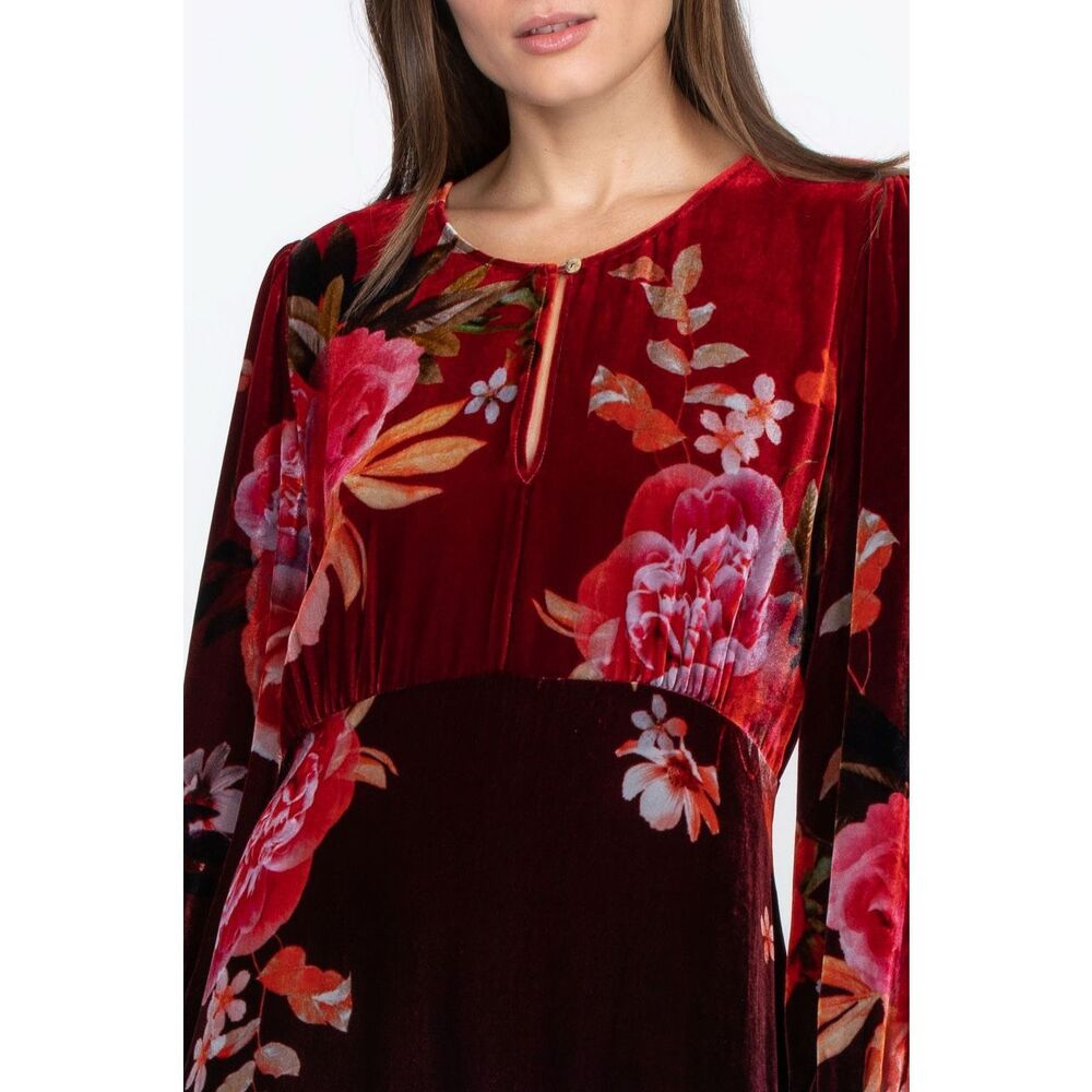 Johnny Was Burgundy Floral Midi Dress - Picture 3 of 14